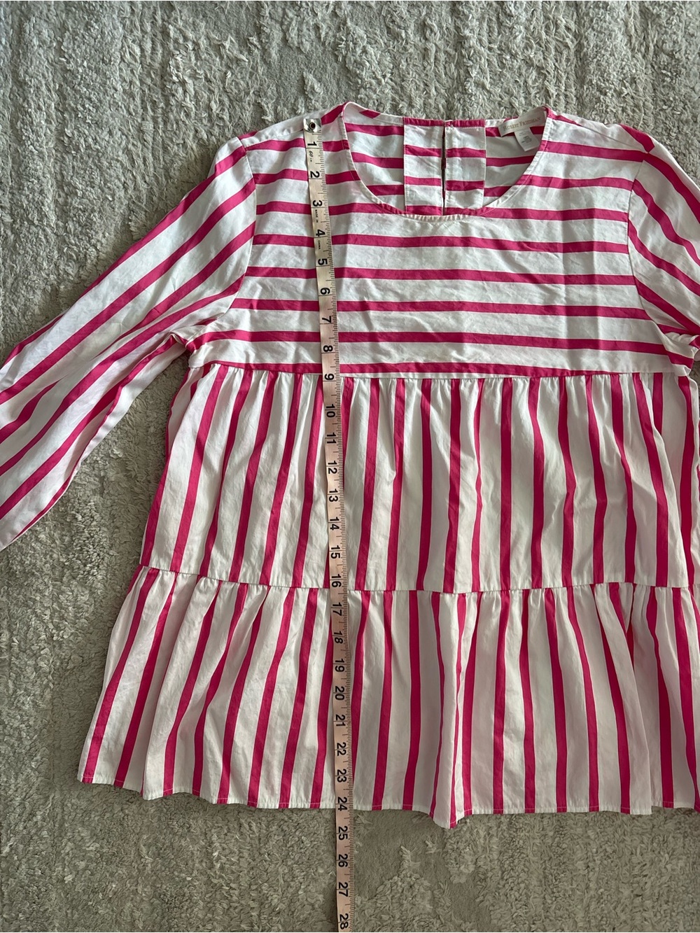 Robert Friedman Pink & White Striped Tiered Peplum Blouse Size M - Picture 6 of 6